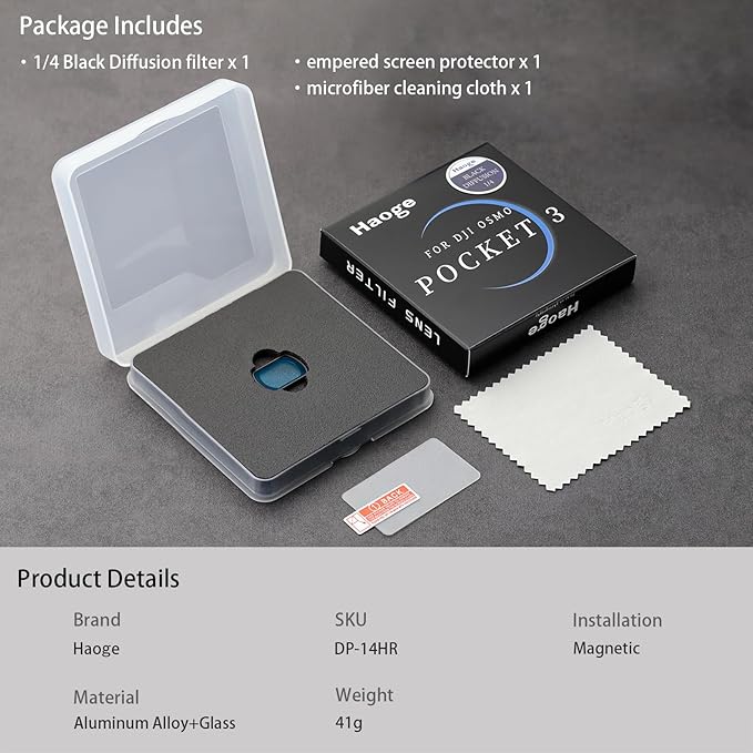 Haoge Magnetic Black Mist Filter 1/4 Effect Filter for DJI Osmo Pocket 3 Creator Combo,Lightweight Multi-Coated Lens,Softens Highlights & Reduces Contrast