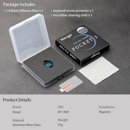 Haoge Magnetic Black Mist Filter 1/4 Effect Filter for DJI Osmo Pocket 3 Creator Combo,Lightweight Multi-Coated Lens,Softens Highlights & Reduces Contrast