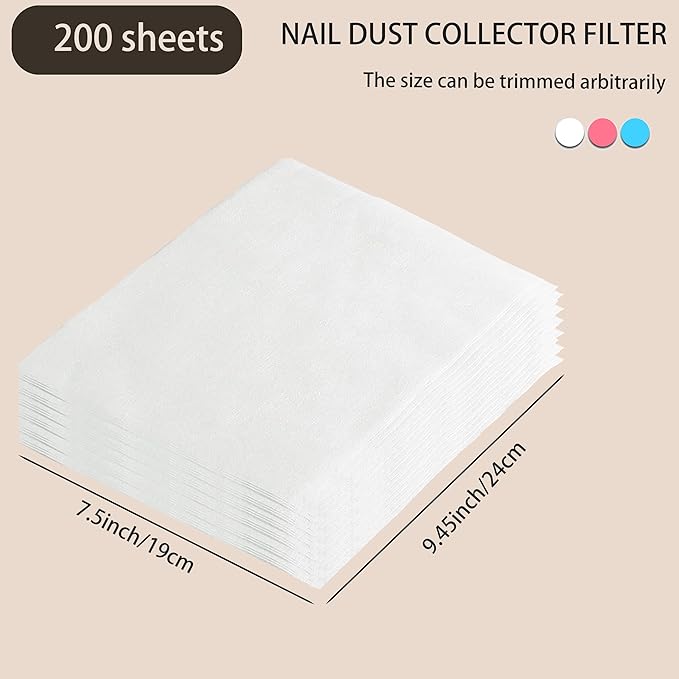 200 Sheets Nail Dust Collector Filter Paper Disposable Nail Dust Filters for Most of Nail Dust Collector Machine Nail Vacuum Dust Collector for Nail Salon Nail Supplies Accessories (white)