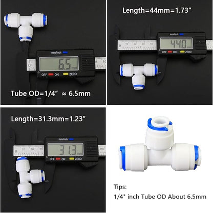 Water purifier globe valve, tee, elbow, straight through 1/4 "FPT pipe quick collection, quick push in plastic pipe joint, suitable for 5pcs of reverse osmosis filtration RODI water purifier system