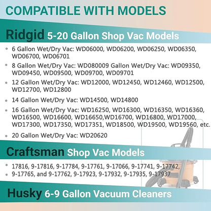 2 Pack Replacement VF6000 Filter for Ridgid Shop Vac Filters 5-20 Gallon, 5-Layer Wet/Dry Rigid Shop Vac Filters Compatible with WD5500 WD0671 WD6425 WD7000 WD1280 WD1851 WD1680
