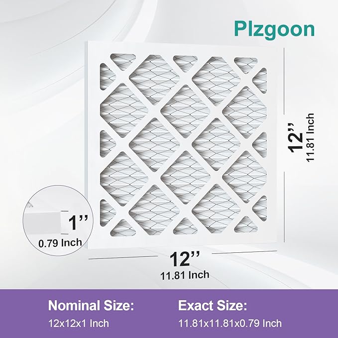 12x12x1 AC Furnace Air Filter MERV 11 MPR 1000 (6 Pack) Pleated HVAC Furnace Air Conditioner Filters (Exact Dimensions: 11.81"L x 11.81"W x 0.79"Th)