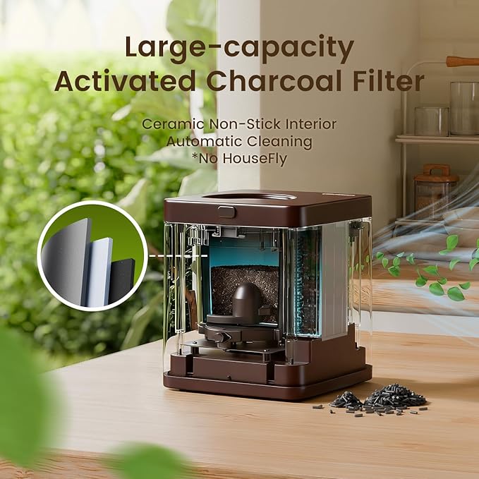 TOPZEE Kitchen Composter-3L Electric Composter for Kitchen Countertop, Compost Bin Outdoor/Indoor Odorless, Compost Machine,4H Fast Compsting, Light Brown