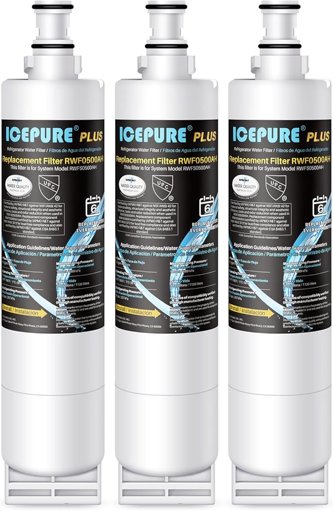 ICEPURE PLUS NSF53&42 Refrigerator Water Filter Replacement for Whirlpool 4396508 4396510, Everydrop EDR5RXD1, Filter 5, 4392857, WF285 PNL240V 4396918 9010 WF-NL300 WF-L500 RWF0500A RWF0500AH 3PACK