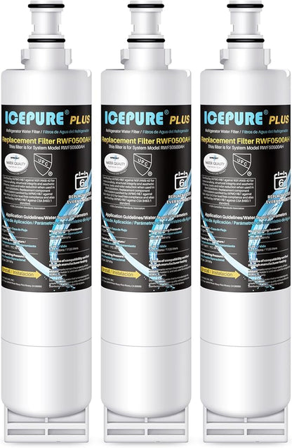ICEPURE PLUS NSF53&42 Refrigerator Water Filter Replacement for Whirlpool 4396508 4396510, Everydrop EDR5RXD1, Filter 5, 4392857, WF285 PNL240V 4396918 9010 WF-NL300 WF-L500 RWF0500A RWF0500AH 3PACK
