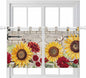 Red Yellow Sunflowers Kitchen Curtains 36 Inch Length, Small Window Curtains Tab Top, Retro Rustic Barn Doors Butterfly Brown Light Filtering Short Window Treatments Tier Drapes 27.5"x36" 2 Panel