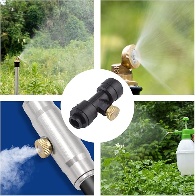 KUWAN 0.016" Orifice (0.4mm) Thread UNC 10/24 Brass Misting Nozzles Low Pressure Atomizing Misting Sprayer Water Hose Nozzle for Greenhouse, Landscaping, Outdoor Cooling Mister System (5PCS)