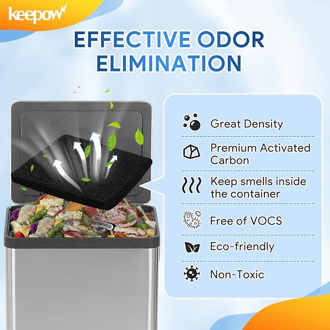 KEEPOW 12 Pack Trash Can Deodorizer Compatible with SIMPLI-Magic Garbage Bins with Built in Odor Filter Compartment, Charcoal Odor Absorber for EKO Trash Can and Compost Bin (Square)