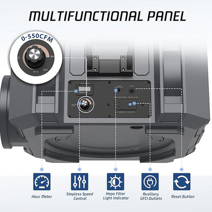 Hepa Air Scrubber Commercial Air Purifier with 3-Stage Filtration Negative Air Machine Industrial Air Purifier for Heavy Duty, 550CFM