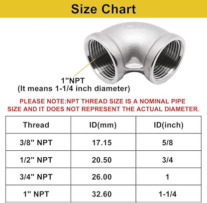 1Pc 304 Stainless Steel 90 Degree Elbow 1" NPT Female x 1" NPT Female Threaded Pipe Fitting