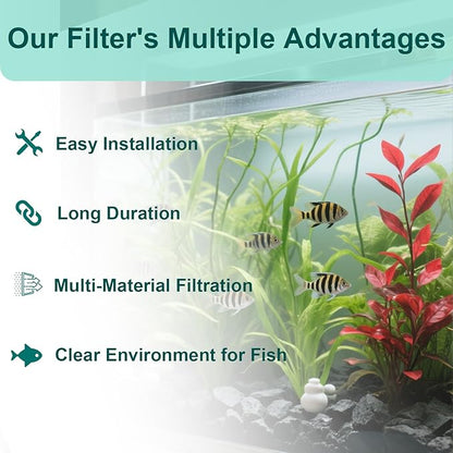 4 Set of Three-Stage Filtration Tank Filter Maintenance Kit, Replacement for AquaClear 20 Power Filter, Fish Tank Filter for 5- to 20-Gallon Aquariums