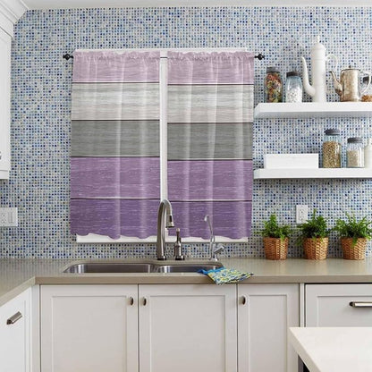 Country Wood Board Gray Purple Window Valance Curtains, Farmhouse Gradient Plank Light Filtering Kitchen Valance with 3-inch Rod Pocket for Living Room Bathroom Bedroom,2 Panel,42x63In