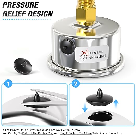 MEANLIN MEASURE 0~100Psi Dry Pressure Gauge Stainless Steel 1/4" NPT 2" FACE DIAL Waterproof for Well Pump Water Tire Water Pressure Tester Back Mount, with 1/2" NPT and 3/8" NPT Hex Bushing