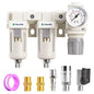 TAILONZ PNEUMATIC 1/2 Inch NPT 3 in 1 Air Filter Pressure Regulator Combo Piggyback, Air Tool Compressor Filter with Gauge AF4000+AF4000+AR4000