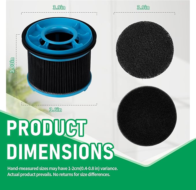 Replacement HEPA Filters for Bissell PowerClean Cordless Vacuum 4039, 4241, 4052, 4026, 4137, 4031, 4051, 4205, 2 HEPA Filters, 4 Foam and 4 Pleated Pre-Motor Filters
