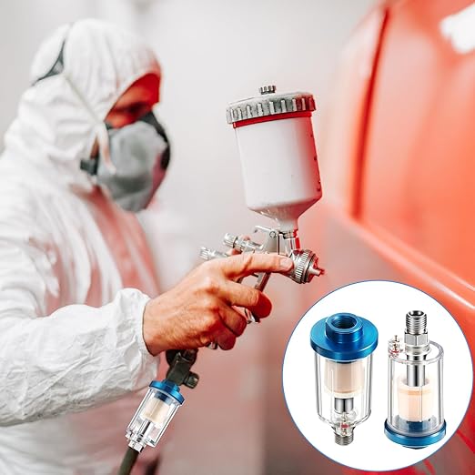 Mudder 2 Pcs Compressed Air Filter Water Oil Separator 1/4 Inch NPT Inlet and Outlet Airbrush Filter Moisture Separator for Air Line Compressor Fitting, 90 PSI
