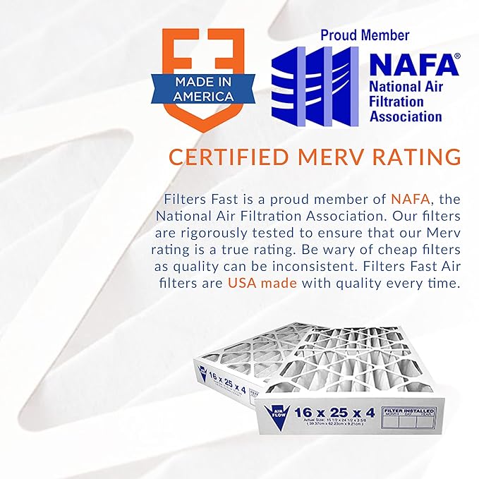 Filters Fast 14x16x1 Air Filter Merv 13, 1" AC Furnace Air Filters, Made in the USA, Actual Size: 14" x 16" x 0.75”, 6 Pack