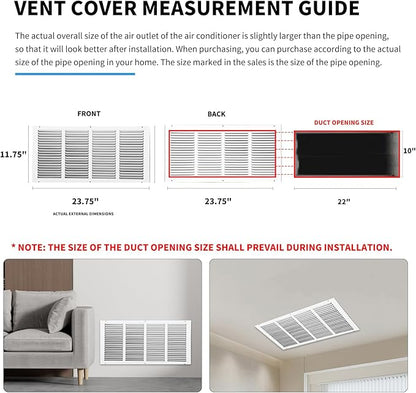 22x10 Vent Cover(Duct Opening Size),Air Return Vent Cover,Flat Vent Cover,Rejillas De Aire Acondicionado para Casa,Return Air Grilles,Outer Dimensions:23.75"Wx11.75"H(22"W x 10"H, Duct Opening)