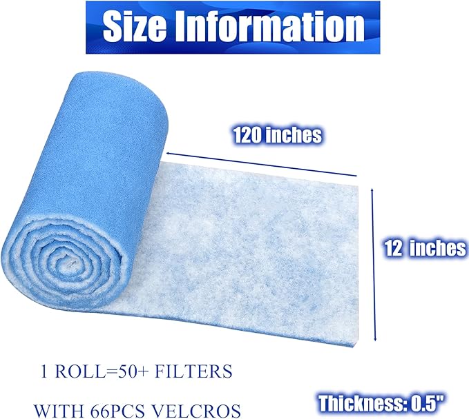 Air Vent Filters Roll, 12" x 120" Cut to Size Air Filters with 66PCS Hook&Loop Fasteners (50+ Filters), MERV 8 Triple Filtration Vent Filter Material for Home Floor, Ceiling, HVAC, AC(12x120 inch)