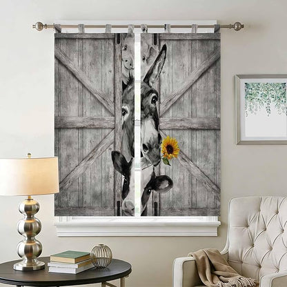 Funny Farm Animals Living Room Curtains 84 Inch Length, Window Curtains Tab Top, Vintage Barn Grey Sunflowers Light Filtering Window Treatments Drapes 42"x84" 2 Panel