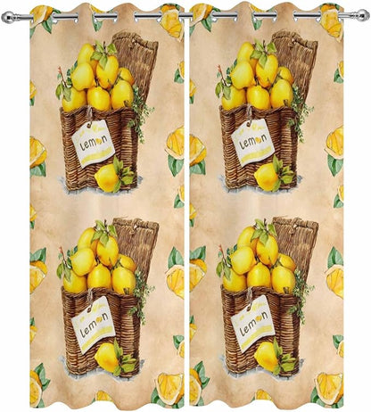 Lemon Outdoor Curtains for Patio Lemons in Baskets Summer Tropical Plant Brown Waterproof Outside Curtains with Grommet Top Weatherproof Curtain for Cabana Pergola Gazebo, 2 Pack, 54" W x 108" L