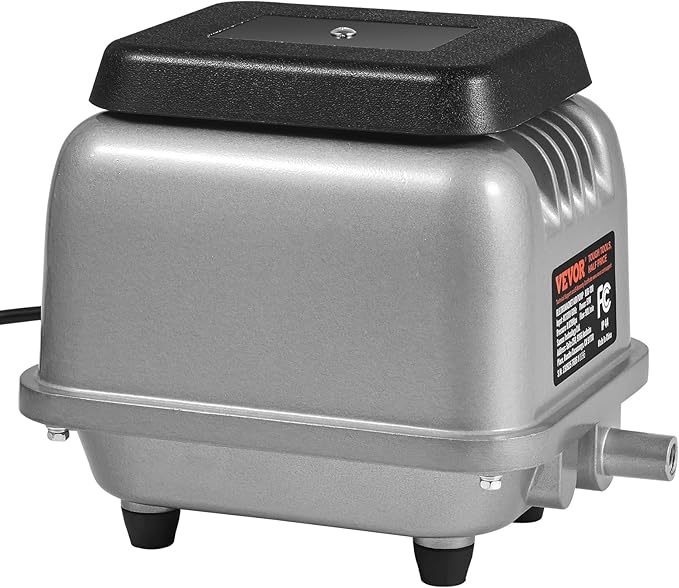 VEVOR Linear Air Pump, 90L/Min Air Flow Septic Aerator Pump, Aeration System for 1/4 Acre 10 FT Deep Ponds, Water Gardens, Waste Treatment, Septic Tanks, Aquariums, Seafood Restaurants, Fish Farms