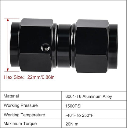 EVIL ENERGY 8AN Female to 8AN Female Straight Swivel Coupler Union Fitting Adapter Aluminum Black 2PCS