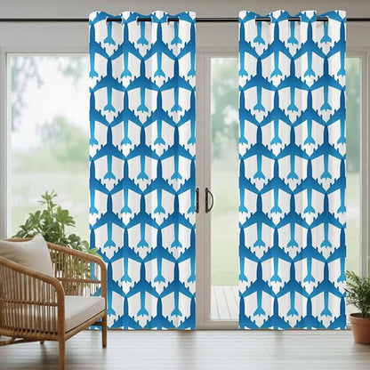 Blue Aircraft Waterproof Outdoor Curtains for Patio, Windproof Weatherproof Curtains with Weighted Hem, Modern Abstract Art Gradient Airplane Light Filtering Privacy Drapes for Porch 54"x 108"