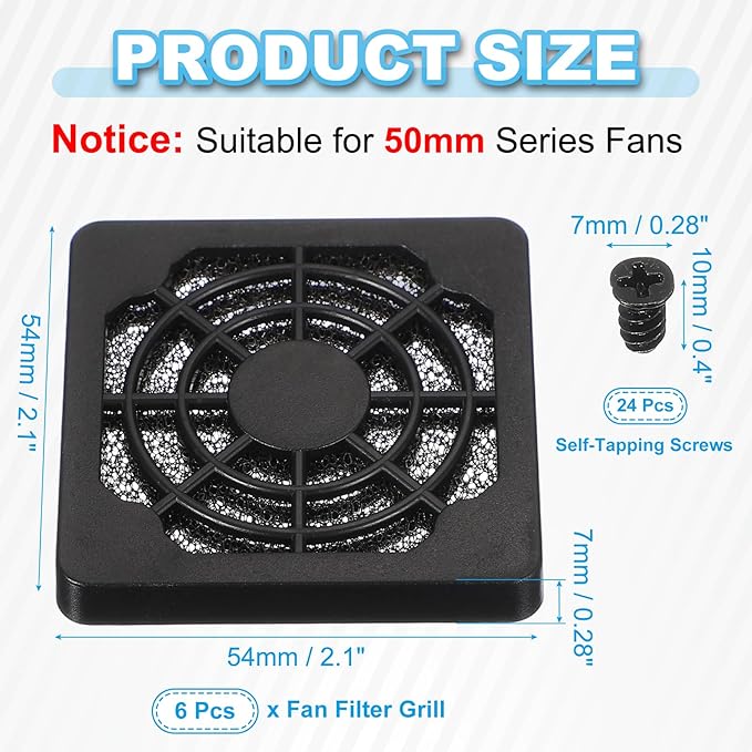 PATIKIL 50mm Fan Filter Grill, 6 Pcs Plastic Ventilation Dustproof Grill Covers Cooling Ventilator with Screws for Industry Workshop Computer Case Refrigerators Air Conditioning, Black