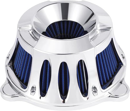Motorcycle Air Filter Kit CNC Air Cleaner Intake Turbine System Fit for Harley Touring Street Glide Road King Trike 2008-2016, Softail 2016-2017 (C-Chromed Silver)