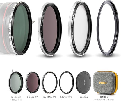 NiSi 72mm Swift 1-9 Stop VND Mist Kit | 1-5 Stops VND, 4-Stop ND, and Black Mist 1/4 Filters | Photography and Videography