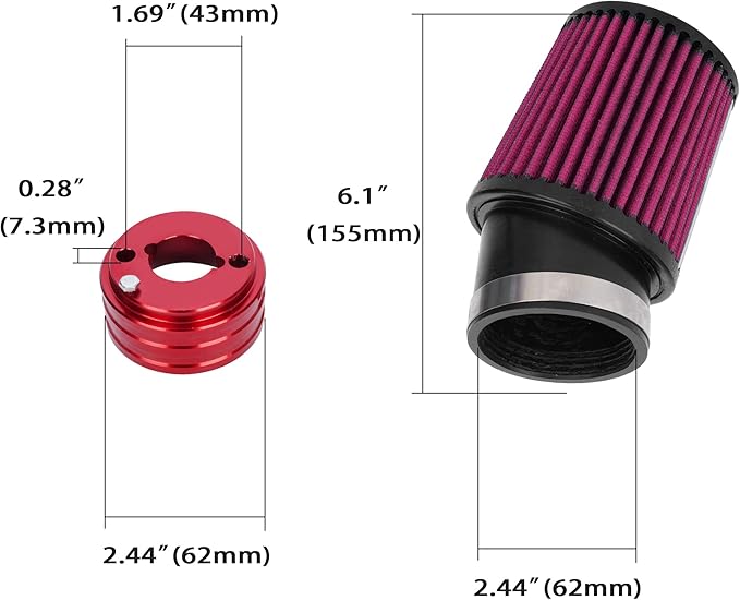 High Performance Upgraded 62mm Air Filter Adapter Intake and Spark Plug Kit for Predator 212cc 6.5Hp Baja MB165 & MB200 BK200 BT200X RT200 Mini Bike Go Kart Red