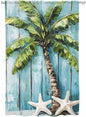 Sheer Curtains 63 Inch Length, Coastal Beach Starfish Semi Sheer Curtains Light Filtering Window Treatment, Blue Green Tropical Palm Tree Wood Grain Privacy Voile Drapes for Living Room 52x63 Inch