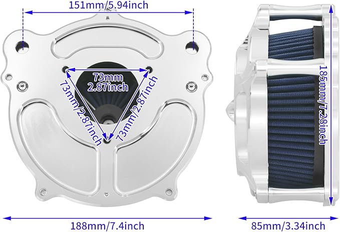 HDBUBALUS Motorcycle Air Filter Air Cleaner Intake System Cleaner Fit For Harley Dyna Softail Touring Trike 2008-2017 Chrome