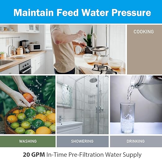 Frizzlife 40 & 100 Micron Spin Down Sediment Water Filter with Pressure Display and Built-in Scraper, Reusable and Flushable Whole House Pre-Filtration System, 1" + 3/4" NPT, BPA Free, JG40-100