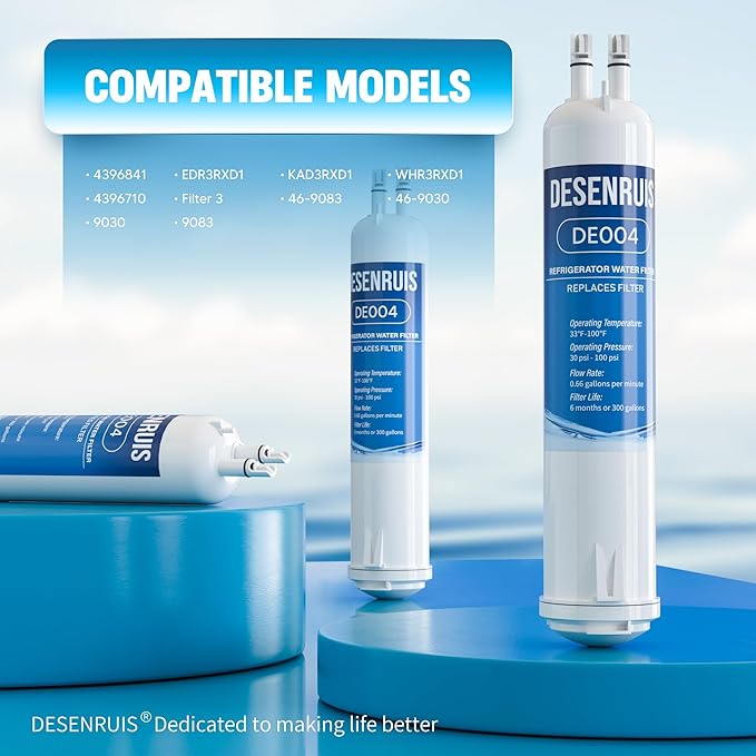 4396841 Replacement for EDR3RXD1, Filter 3, KAD3RXD1, WHR3RXD1, Compatible with Kenmore 46-9083,46-9030, 9030, 9083 Water Filter, Pack of 4, By DESENRUIS