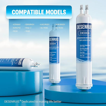 4396841 Replacement for EDR3RXD1, Filter 3, KAD3RXD1, WHR3RXD1, Compatible with Kenmore 46-9083,46-9030, 9030, 9083 Water Filter, Pack of 4, By DESENRUIS