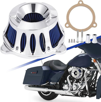 Motorcycle Air Filter Kit CNC Air Cleaner Intake Turbine System Fit for Harley Touring Street Glide Road King Trike 2008-2016, Softail 2016-2017 (C-Chromed Silver)