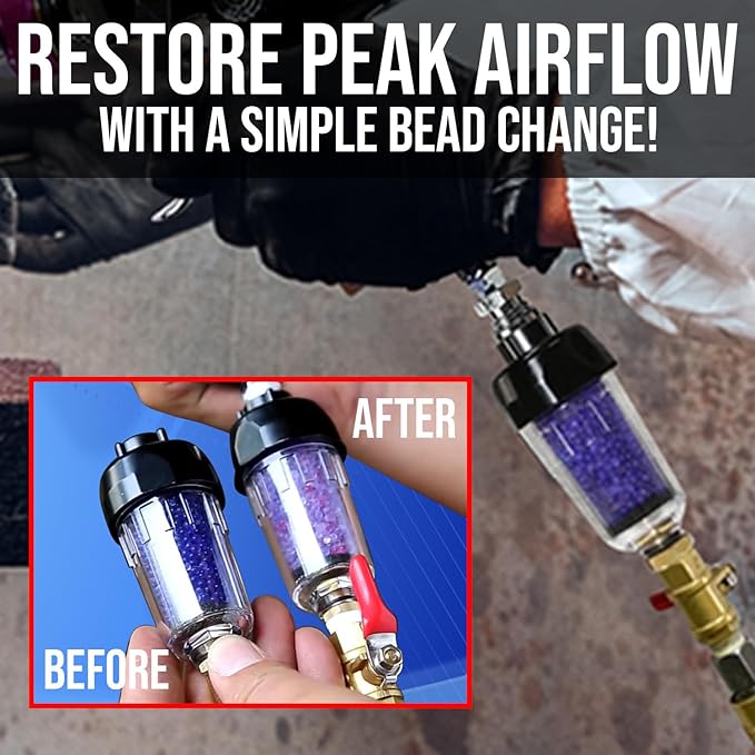 LEMATEC Compressed Air Dryer with Desiccant Filter System - Removes Oil, Water & Moisture for Pneumatic Tools, HVLP Paint Spray Guns - 150 PSI, 22 CFM Flow Rate - 3/8"