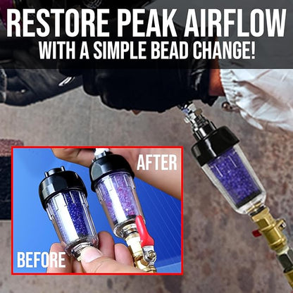 LEMATEC Compressed Air Dryer with Desiccant Filter System - Removes Oil, Water & Moisture for Pneumatic Tools, HVLP Paint Spray Guns - 150 PSI, 22 CFM Flow Rate - 3/8"
