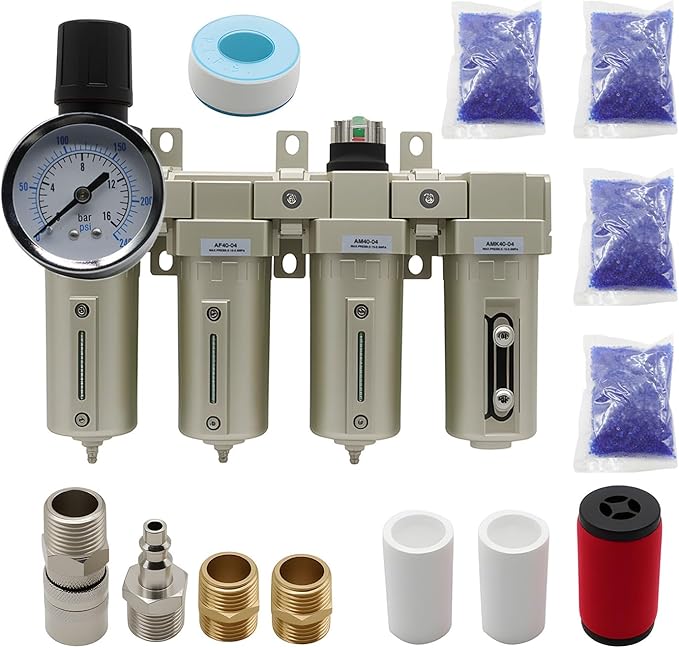 1/2" & 3/4" NPT Industrial Grade 4 Stage Gas Drying System, Coalescing Filter, Desiccant Dryer, Auto Drain, Compatible with Paint Spray, Plasma Cutter (Manual Version,1/2" NPT)