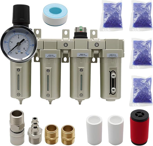 1/2" & 3/4" NPT Industrial Grade 4 Stage Gas Drying System, Coalescing Filter, Desiccant Dryer, Auto Drain, Compatible with Paint Spray, Plasma Cutter (Manual Version,1/2" NPT)