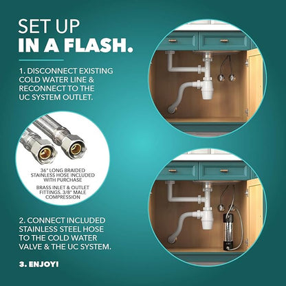 CuZn Under Sink Water Filter for Sink Faucet, 10K Gallons or 1 Year Filtration Life, Reduces PFAs, PFOS, Lead, Chlorine, Improves Taste of Tap Water, NSF/ANSI 42 & 372 Certified High Performance