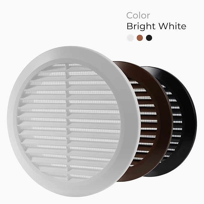 6" Inch (Opening) White Round Air Vent Cover - 5 Pack - Plastic Fresh Air Intake Vent - Modern Soffit Vents - AC Cover with Nylon Mesh Screen - Wall, Ceiling HVAC Return Air Register