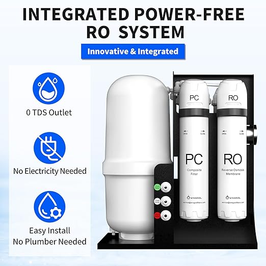 WINGSOL Integrated Reverse Osmosis Water Filter, NSF/ANSI 42/53/58, 8-Stage Under Sink RO Filtration System for 0 TDS Pure Water, Easy Installation Compact Size, No Electricity Needed
