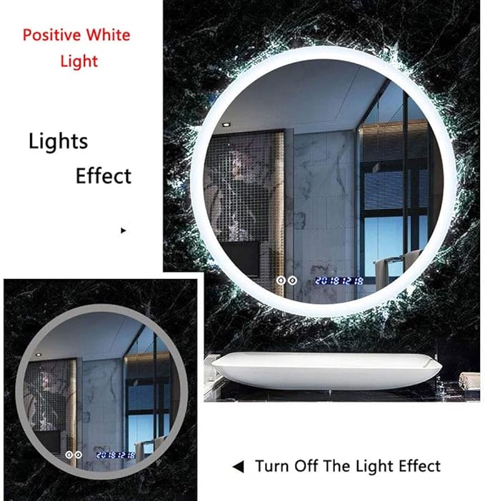 Round LED Bathroom Mirror Demister Pad IP44 Vanity Large Mirror Cold Light Dressing Wall Mirror (Color : Cold Light Size : 60cm) (Cold Light 70cm)