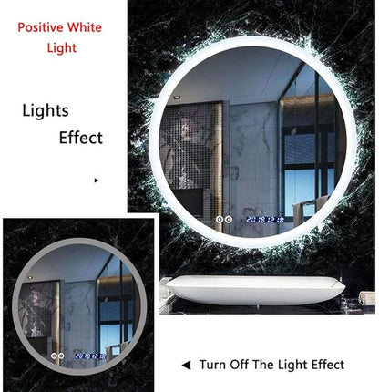 Round LED Bathroom Mirror Demister Pad IP44 Vanity Large Mirror Cold Light Dressing Wall Mirror (Color : Cold Light Size : 60cm) (Cold Light 70cm)