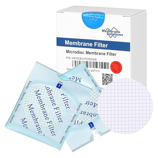 Membrane Solutions MCE Gridded Membrane Filter, Mixed Cellulose Esters Membrane Filter, Sterile Individual Pack Membrane Disc Filter, Diameter: 47 mm, Pore Size: 0.45 um, (200 Pack)