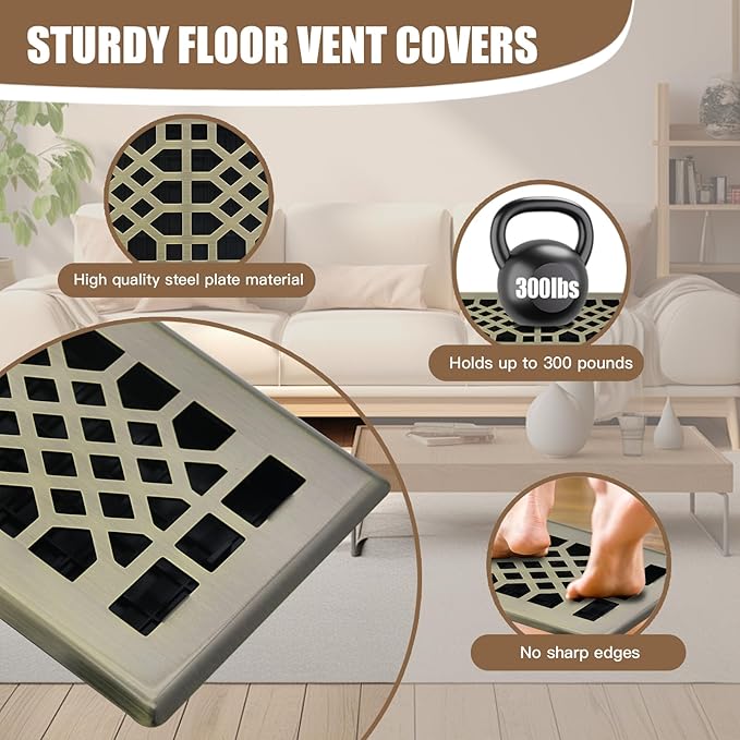 Bronze Color Floor Register Heavy Duty Walkable Steel Ease Adjust Air Vents 4X10 Inch Floor Vent Air Vents for Home