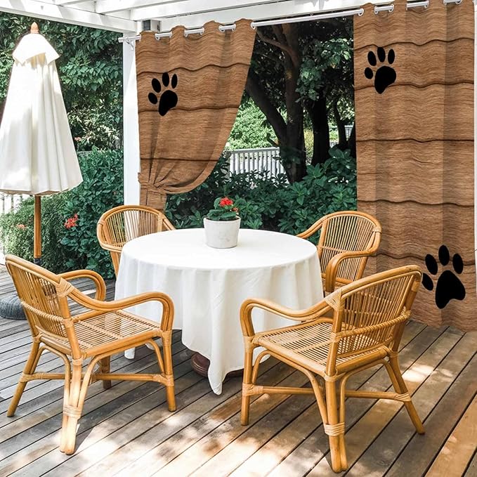 Wood Grain Outdoor Curtains for Patio Claws Animals Wooden Vintage Waterproof Outside Curtains with Grommet Top Weatherproof Curtain for Cabana Pergola Gazebo, 2 Pack, 54" W x 95" L